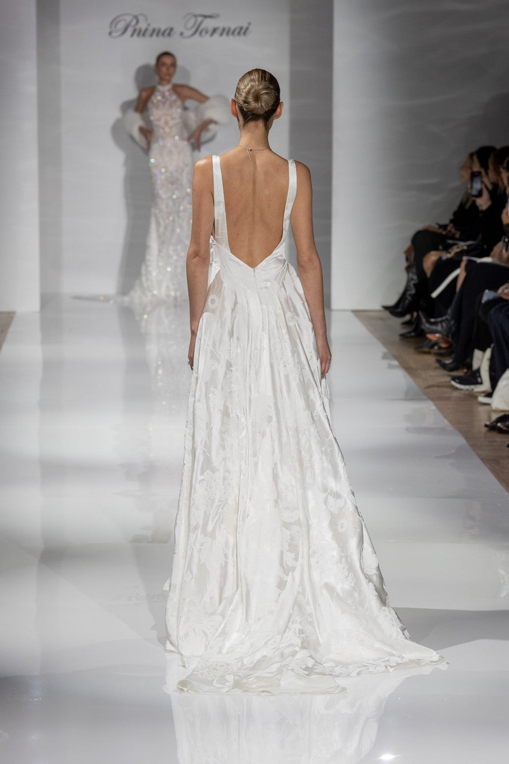 Chic V-Neck Floral Jacquard A-Line Gown | Kleinfeld Bridal