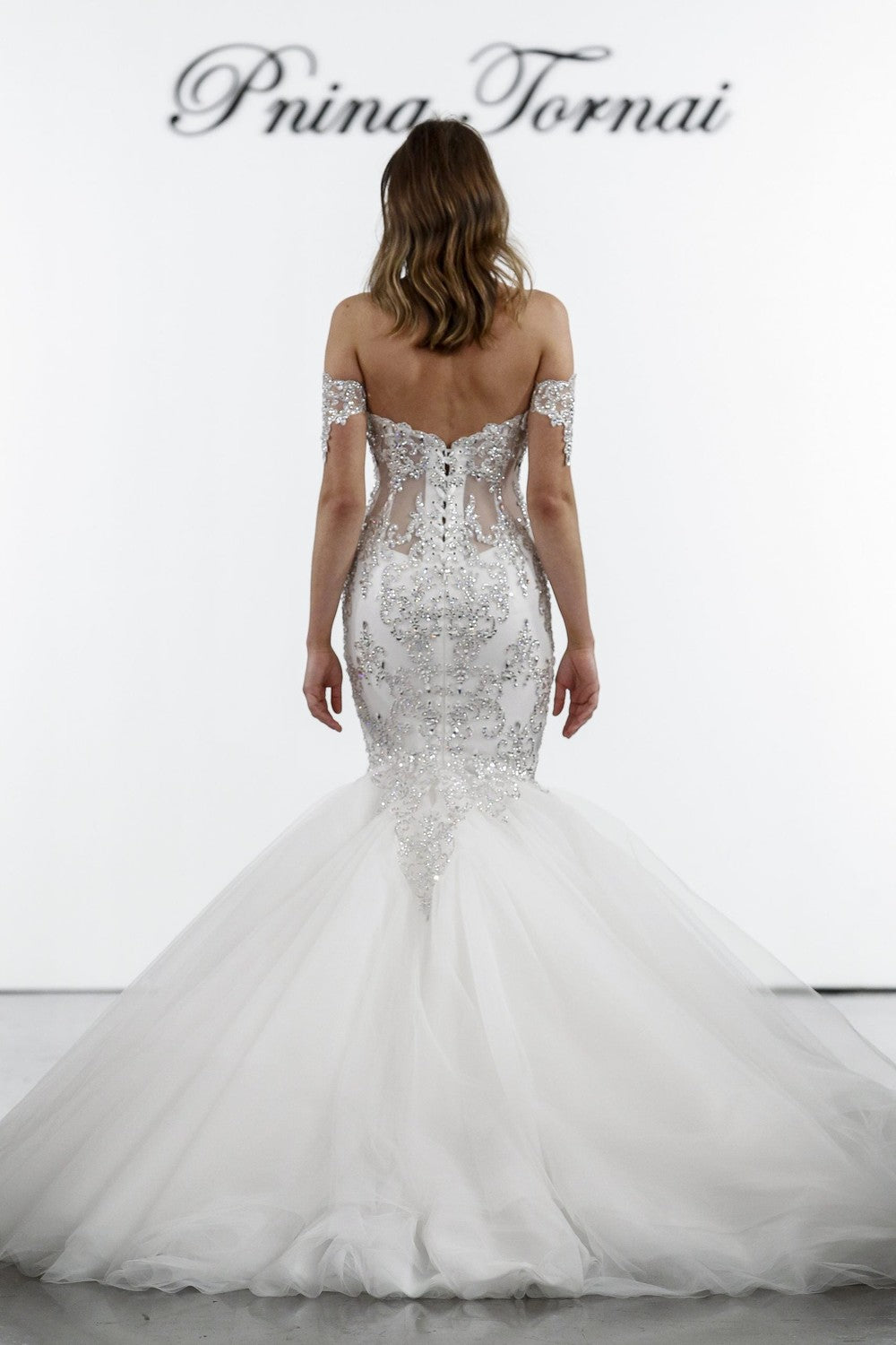 Crystal Embellished Mermaid Tulle Skirt Wedding Dress by Pnina Tornai — image 2 of 2