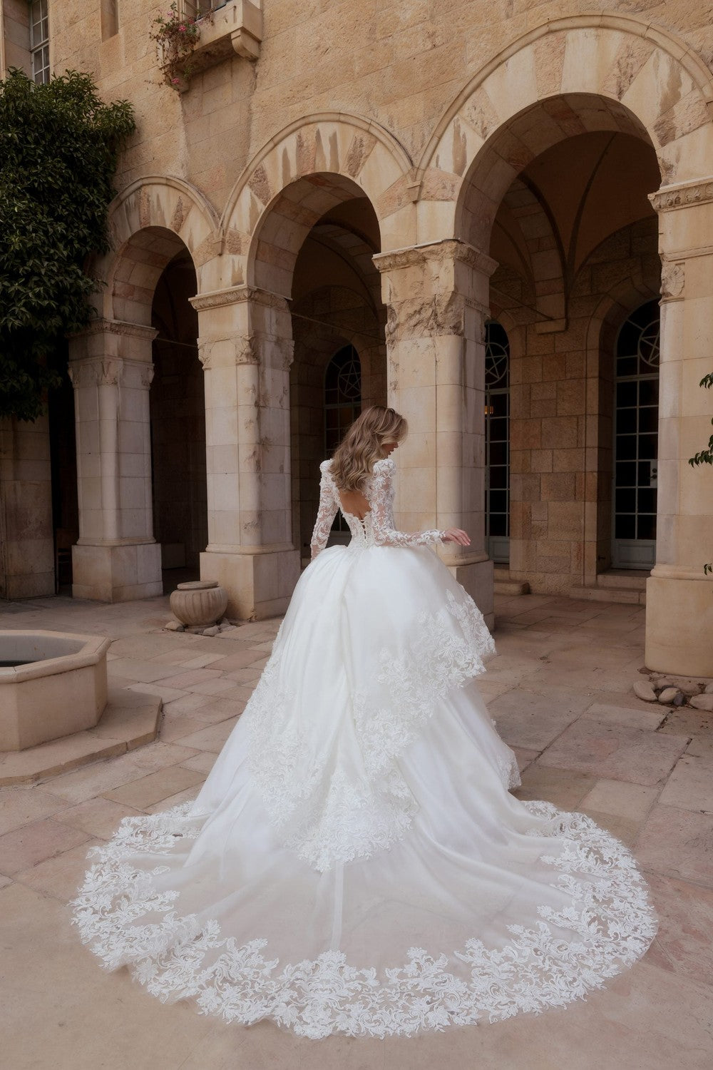 Dramatic Long Sleeve Lace And Silk Organza Ball Gown by Pnina Tornai — image 2 of 2