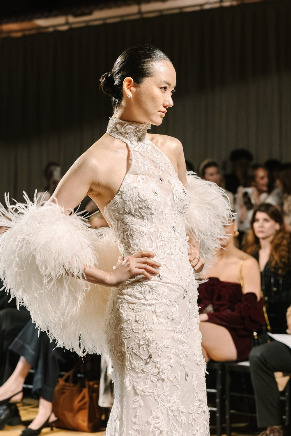 Glamorous Halter-Neck Embellished Lace Sheath Wedding Dress by Pnina Tornai — image 2 of 2