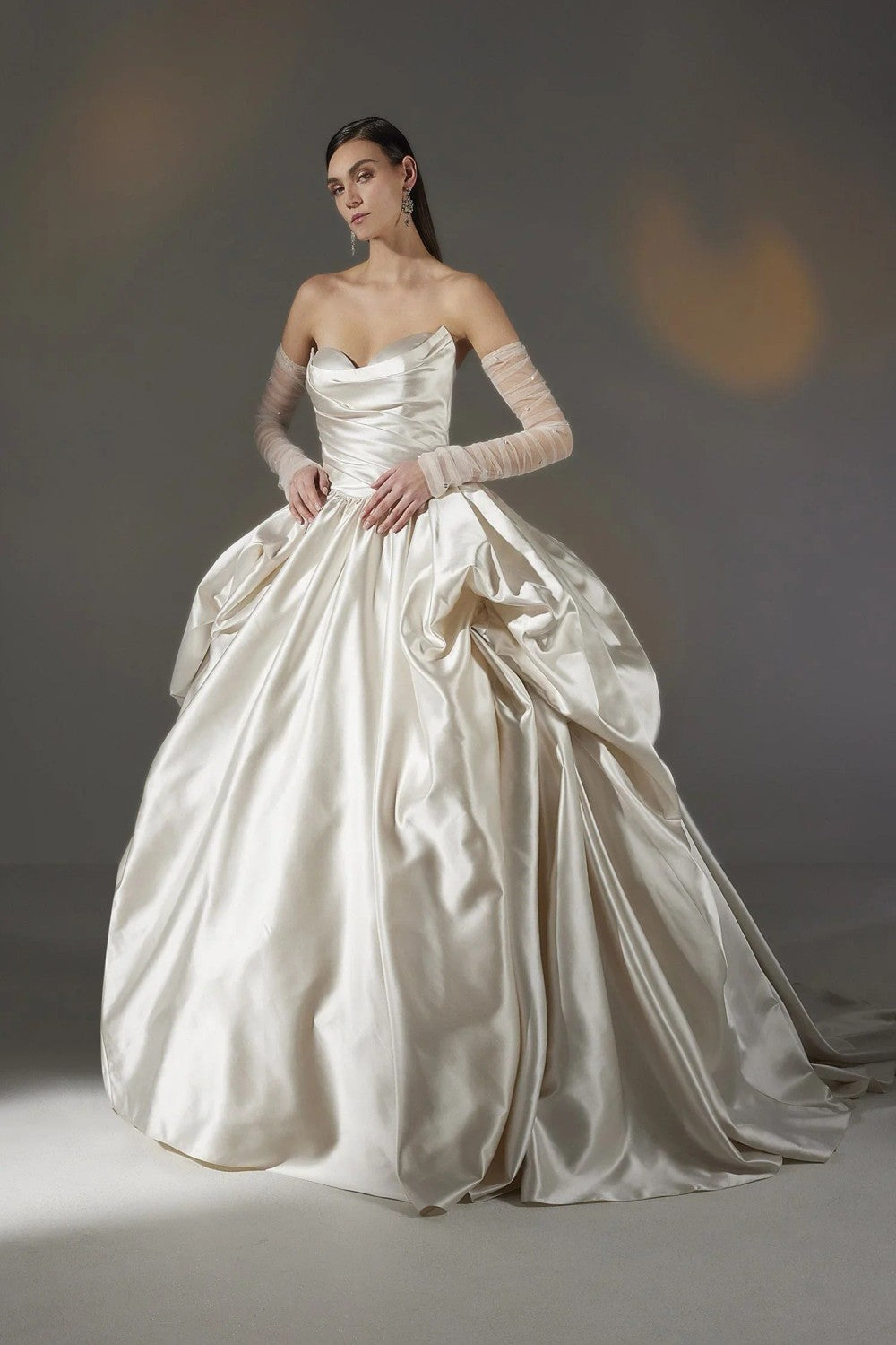 Dramatic Satin Basque-Waist Ball Gown by Pronovias — image 1 of 2