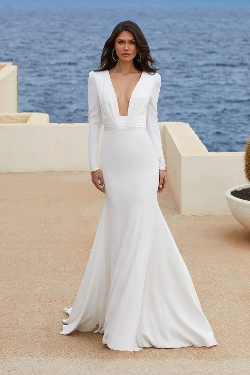 Long Sleeve V-Neckline Mermaid Dress