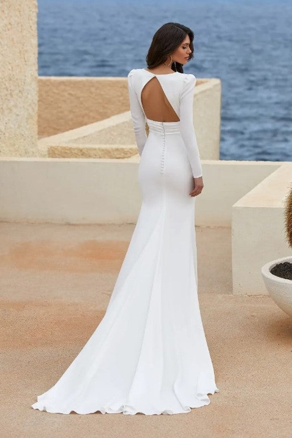 Long Sleeve Mermaid Wedding Dress With Deep V-neckline by Pronovias — image 2 of 2