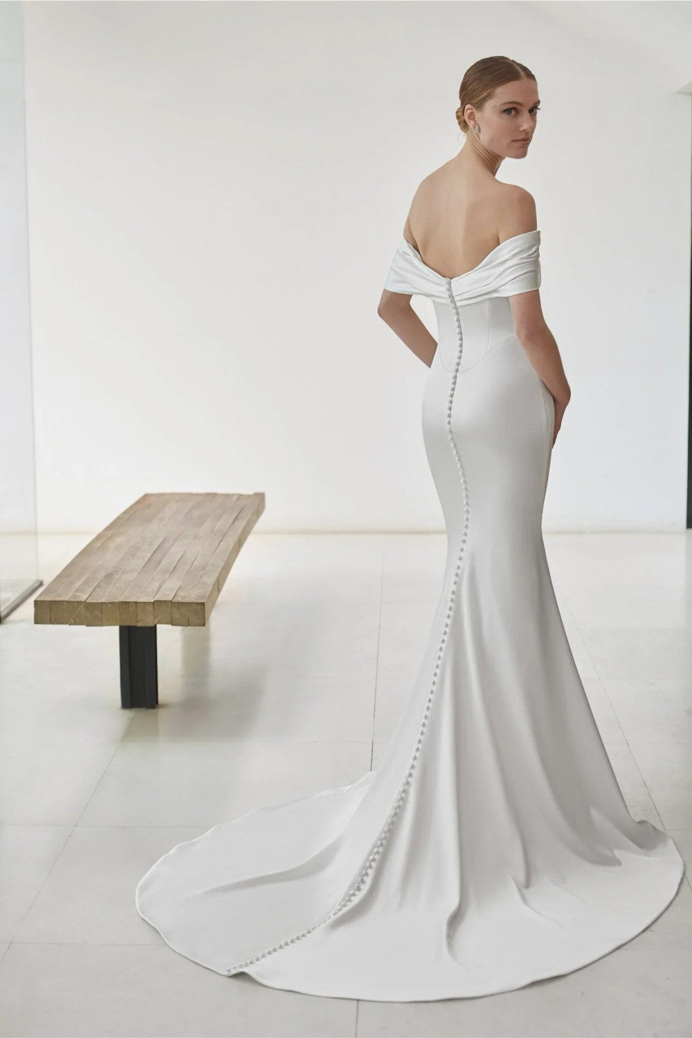 pronovias off shoulder wedding dress Simple Silk Sheath Wedding Dress