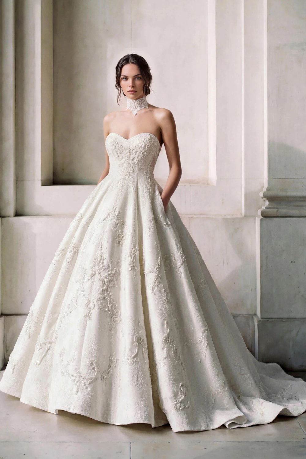 Detailed and Dramatic Ball Gown with Sweetheart Necklace by Pronovias — image 1 of 2