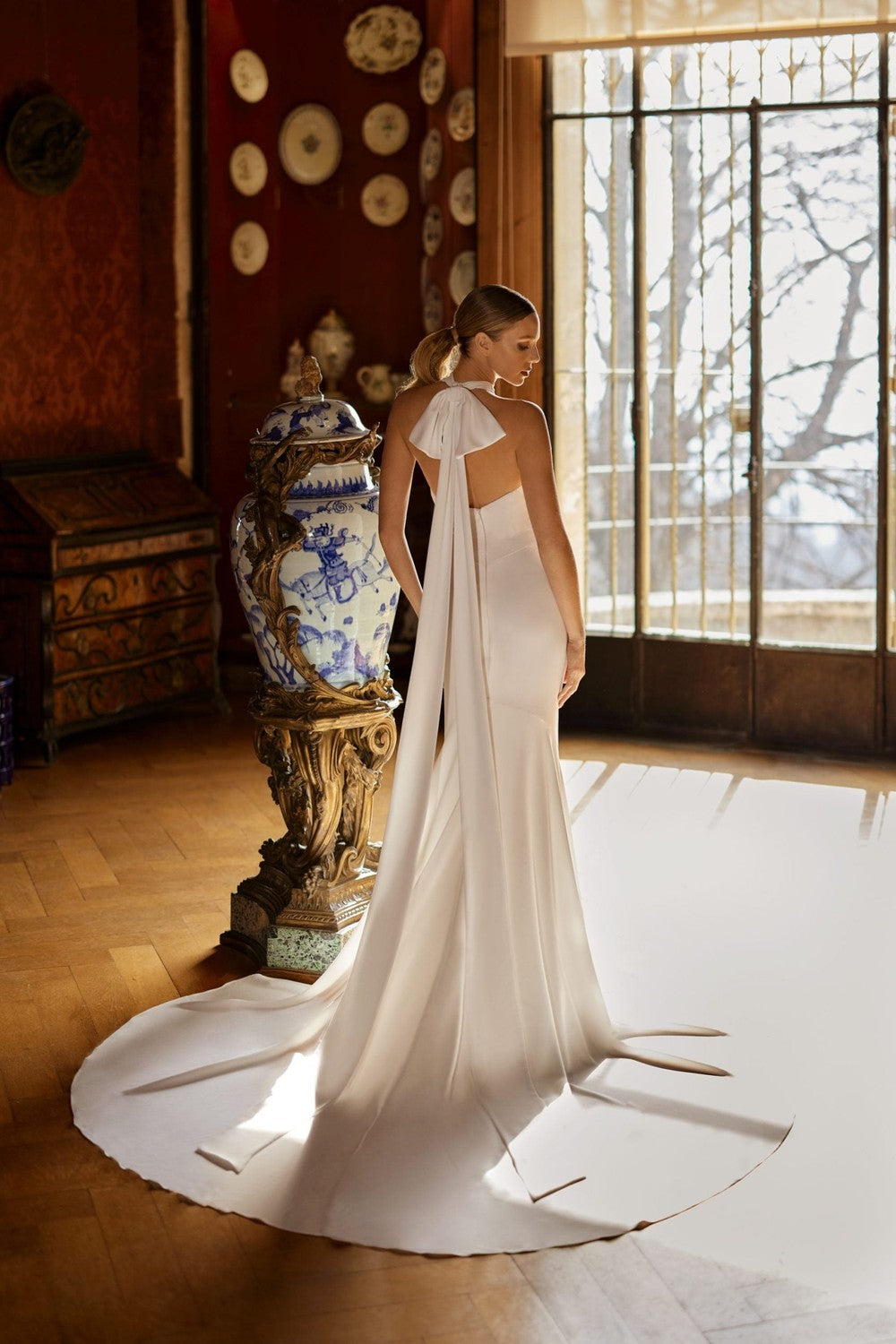 Simple Halter-Neck Fit-and-Flare Wedding Dress With Bow by Randy Fenoli — image 2 of 2