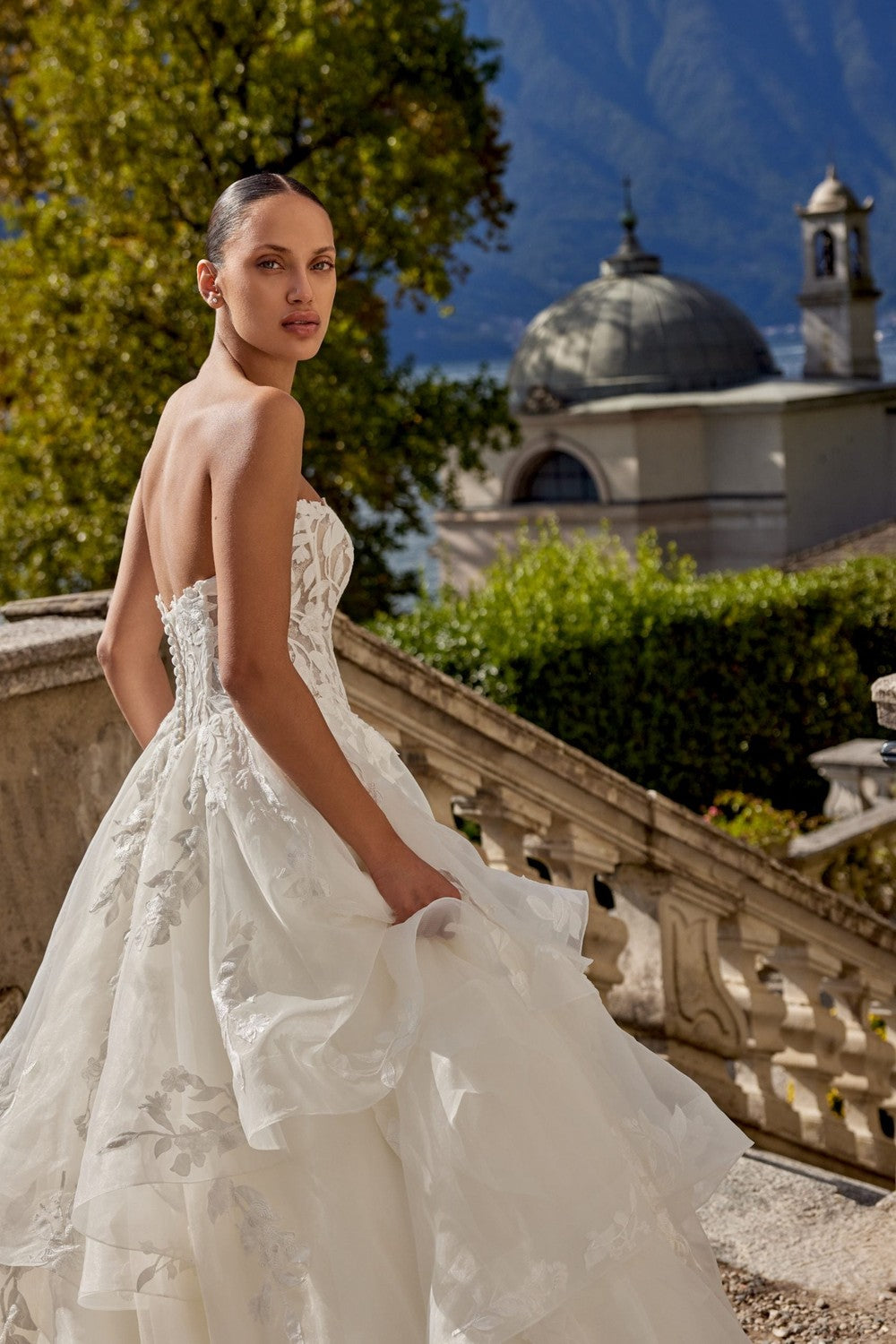 Romantic and Dramatic Tiered Ball Gown With Buttons by Justin Alexander — image 4 of 4
