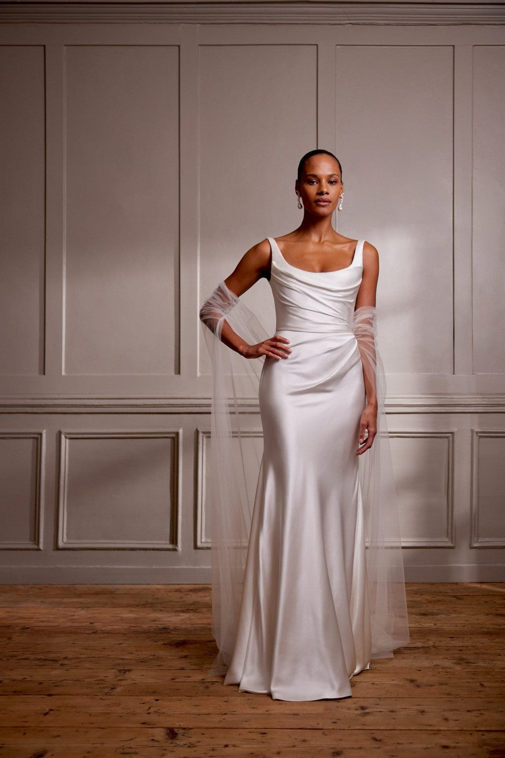 Chic And Simple Scoop-Neck Sheath Wedding Dress With Open Back And Cape