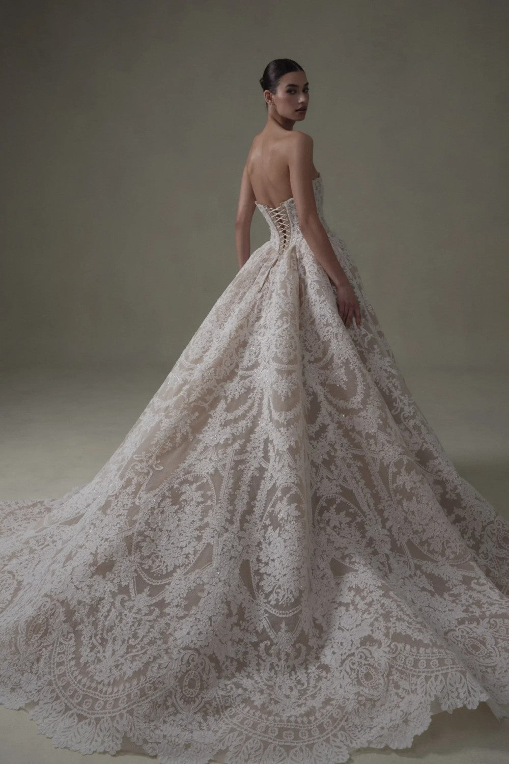 Regal And Dramatic Basque-Waist Lace Ball Gown by Senstudio — image 3 of 3