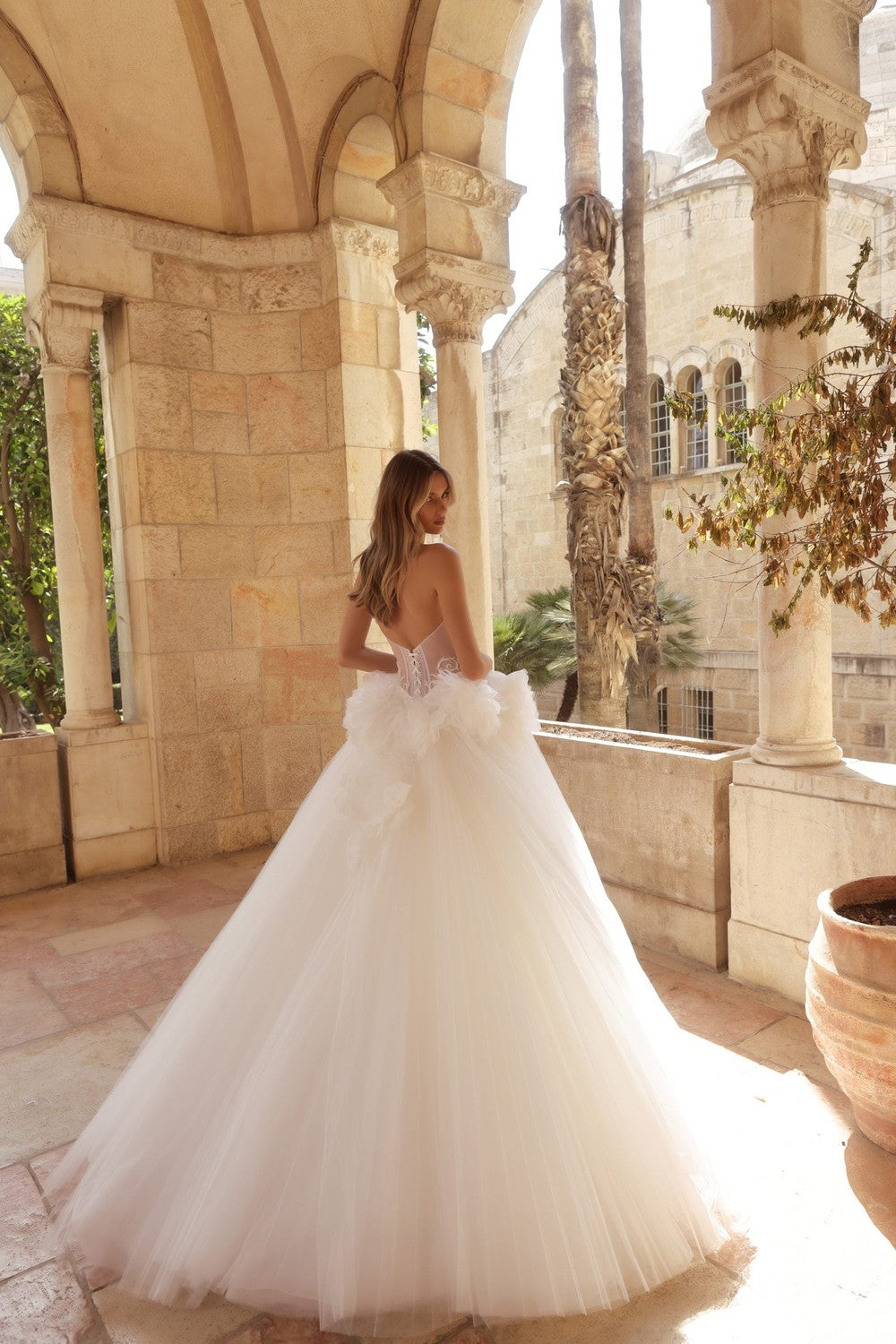 Strapless Embellished Satin And Tulle Ball Gown With 3D Florals by Pnina Tornai — image 3 of 4