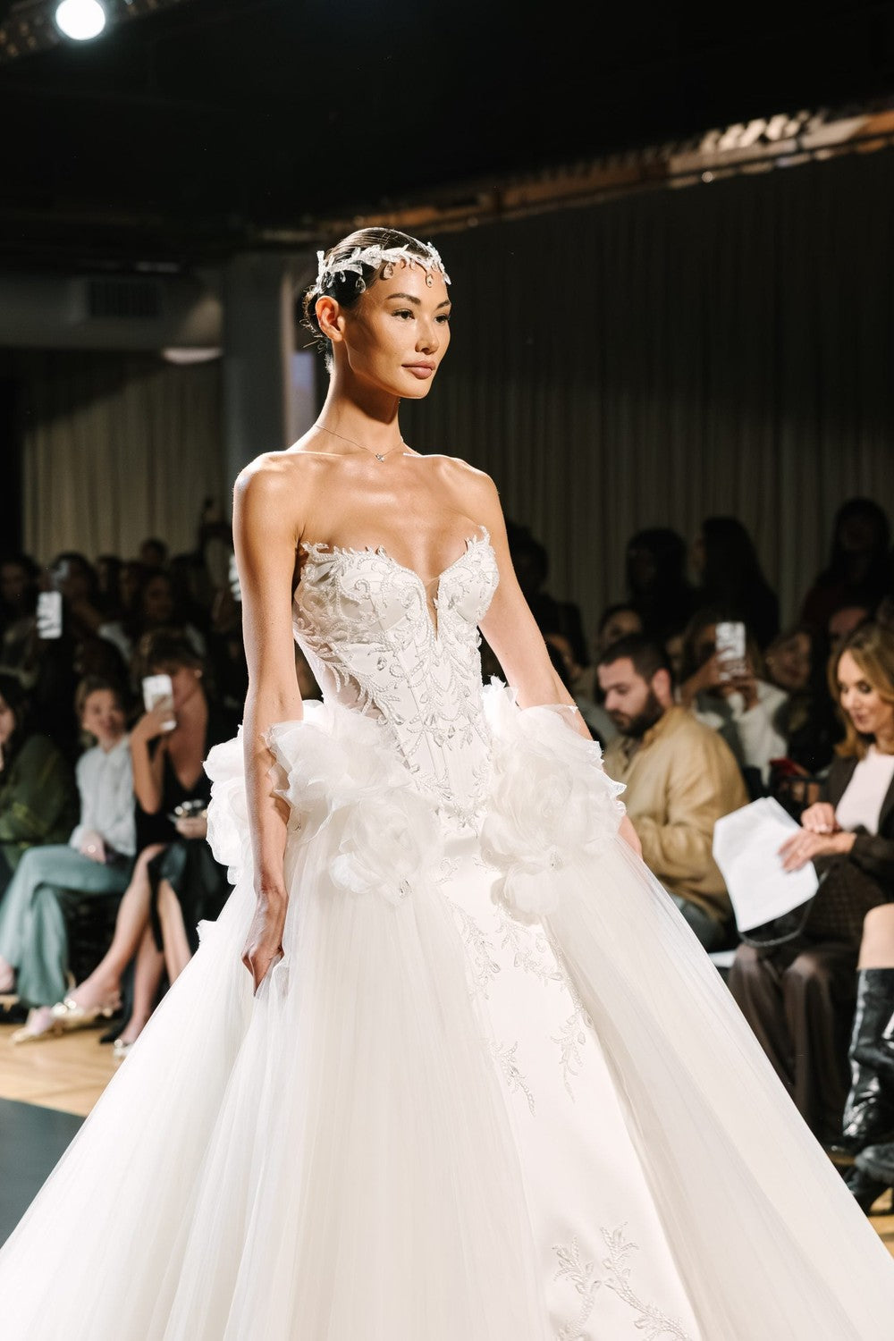 Strapless Embellished Satin And Tulle Ball Gown With 3D Florals by Pnina Tornai — image 4 of 4
