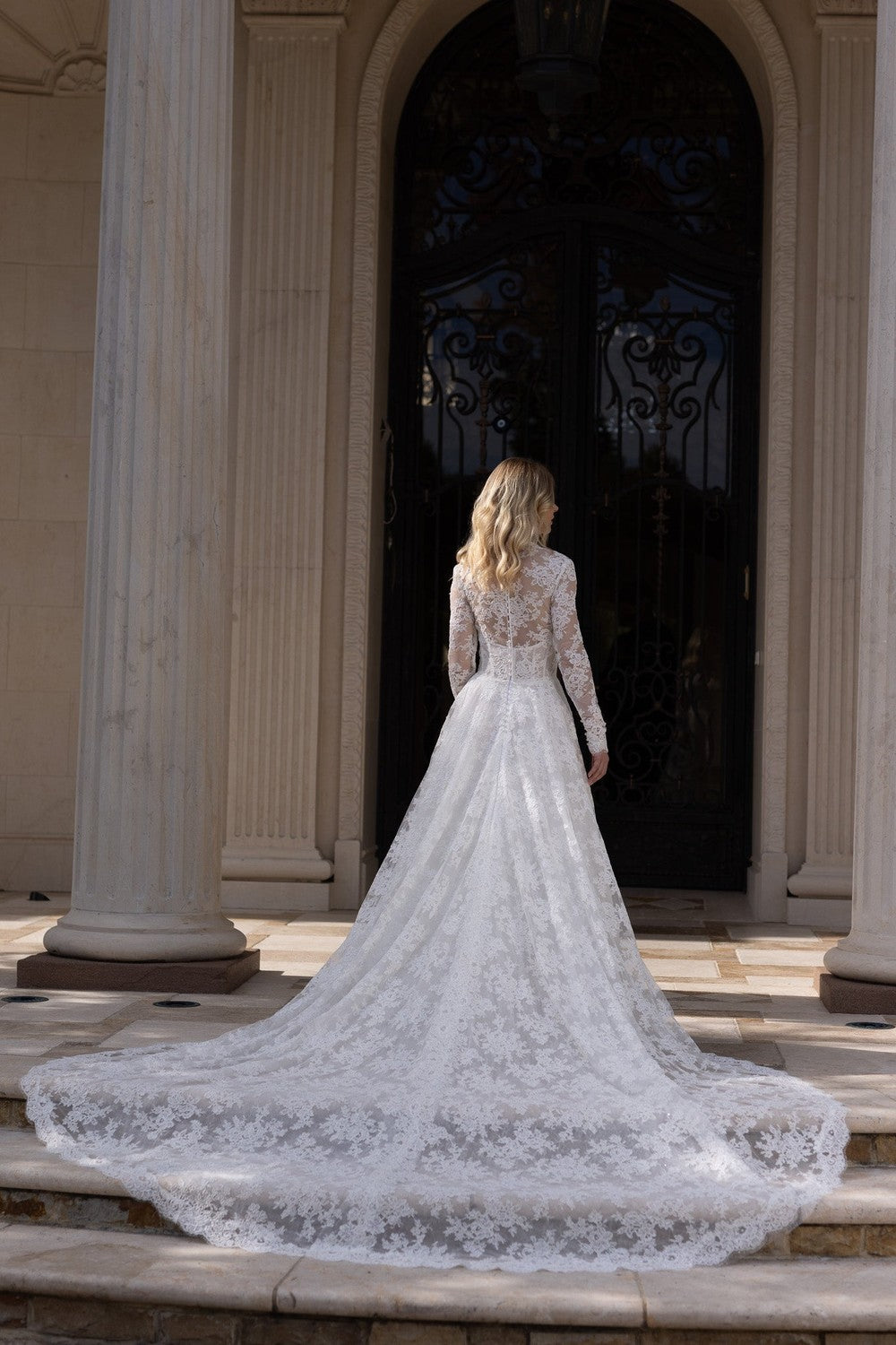 Timeless Long Sleeve Lace A-Line Wedding Dress With Buttons by Verdin Bridal — image 2 of 2