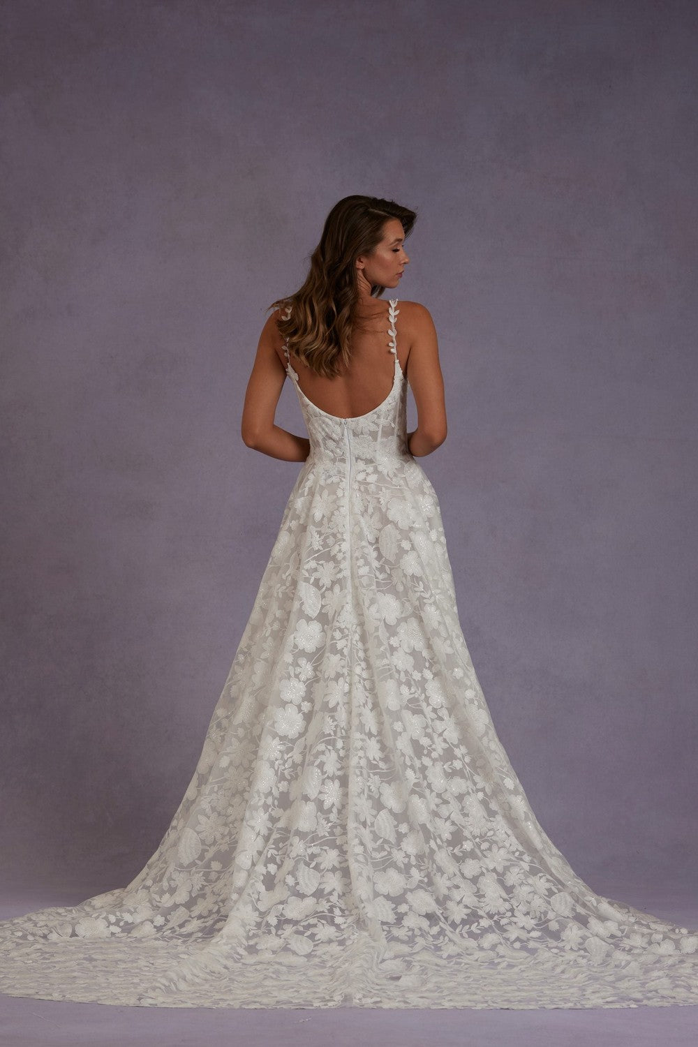 Chic Romantic Floral A-Line Scoop Neck Wedding Dress with Cut Straps by Verdin Bridal — image 2 of 3