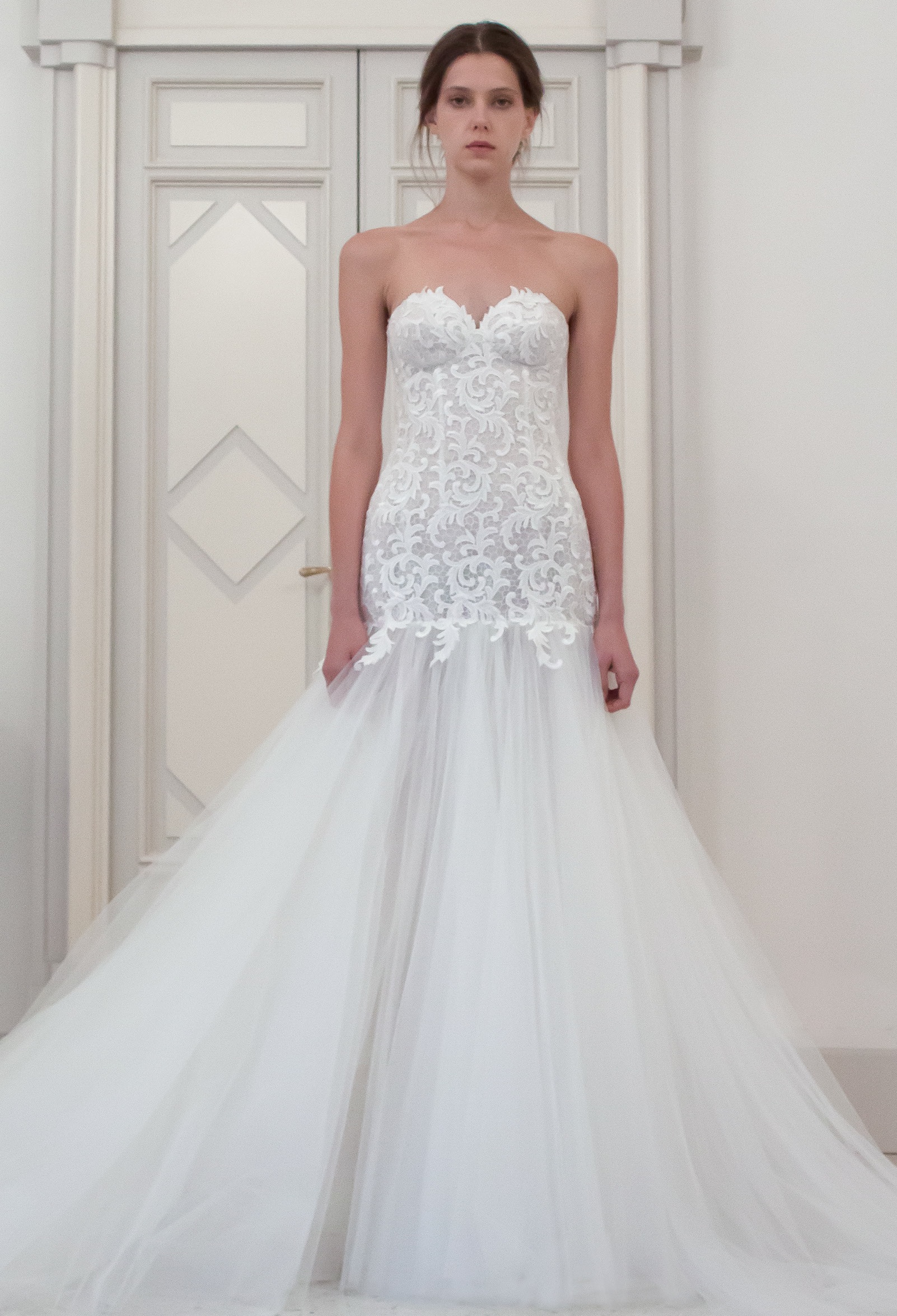 a line fit and flare wedding dress