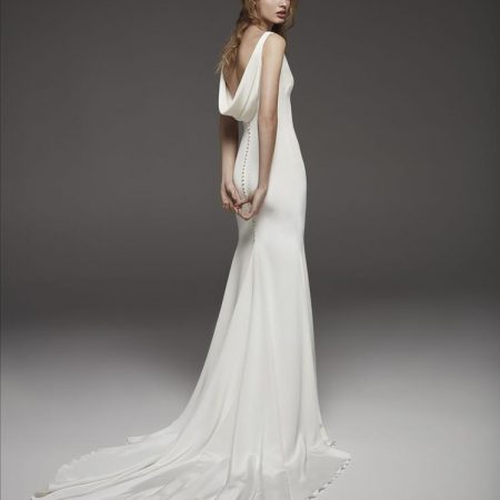 Sleeveless V-neck Simple Silk Sheath Wedding Dress | Kleinfeld Bridal