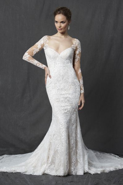 Long Sleeve  Sweetheart Full Lace Sheath Wedding  Dress  