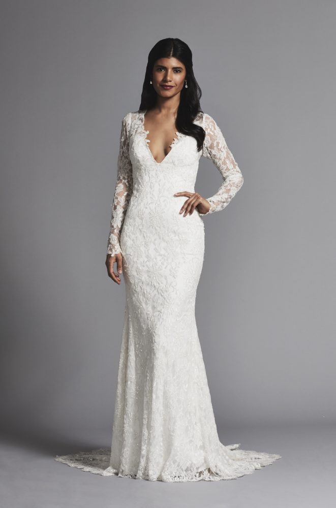 beaded lace long sleeve wedding dress