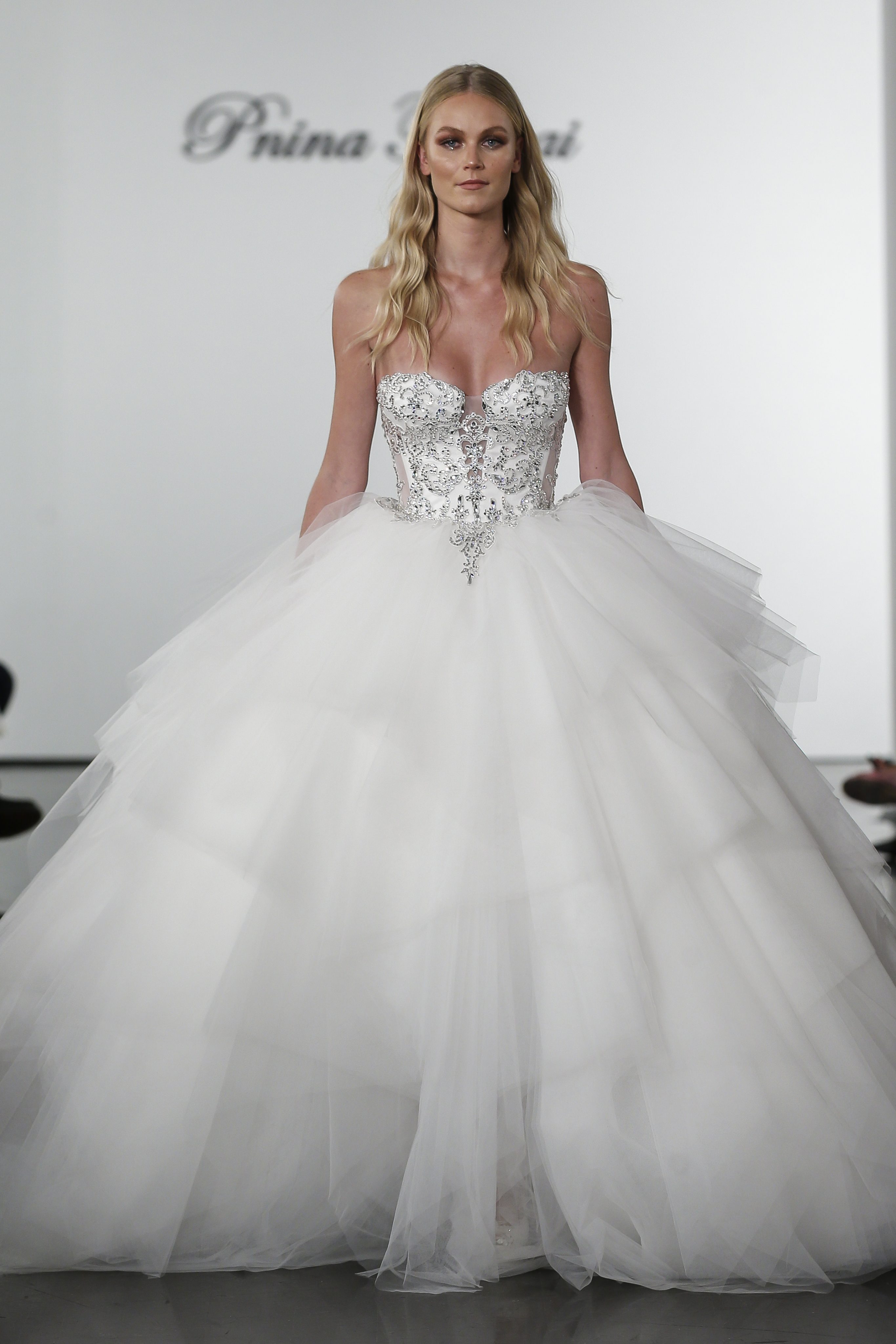 Layered Tulle Ball Gown Wedding Dress With Crystal ...
