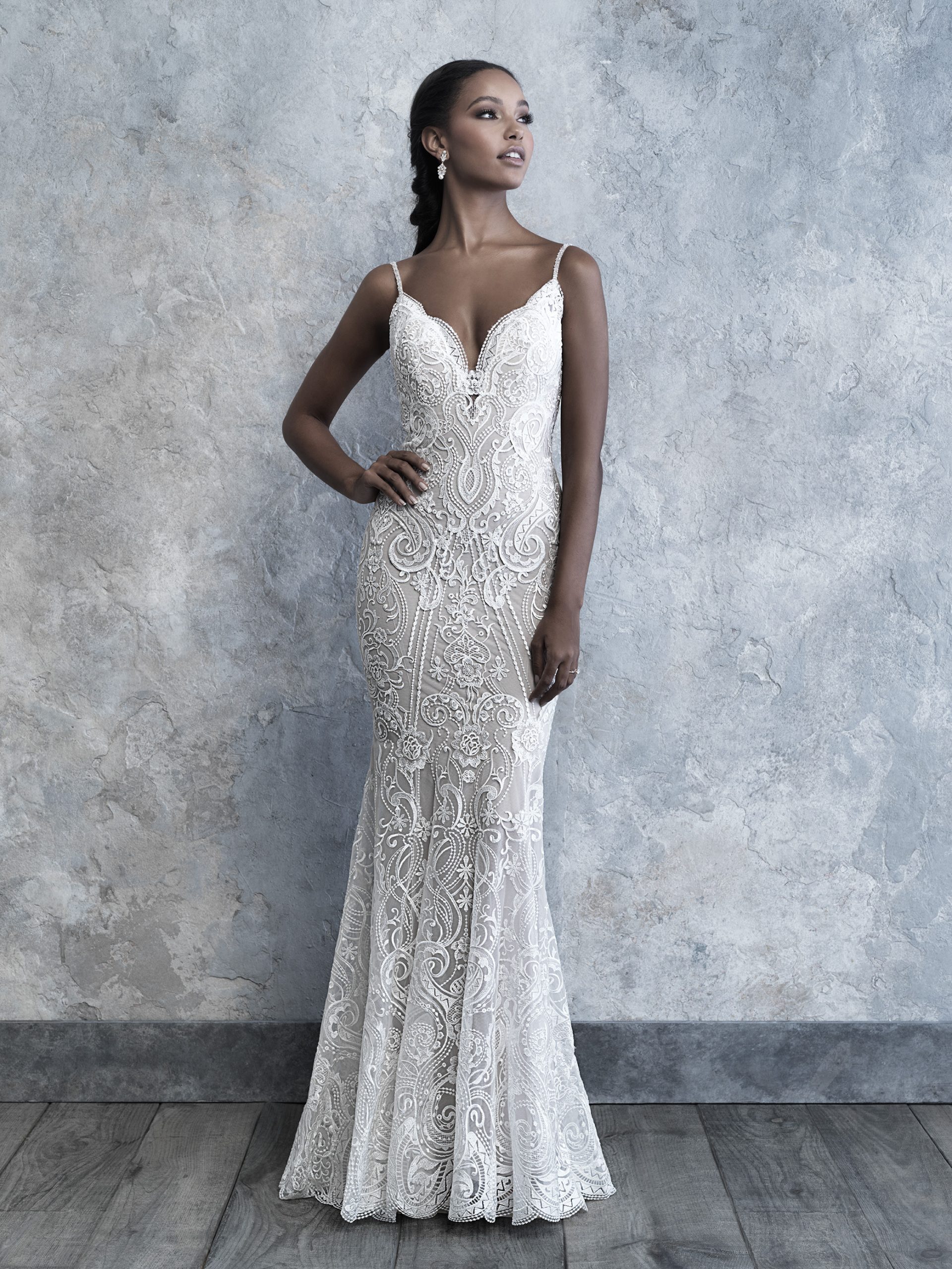 spaghetti strap sheath wedding dress