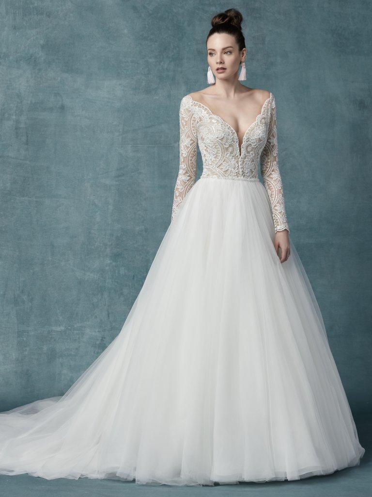 lace top tulle bottom wedding dress