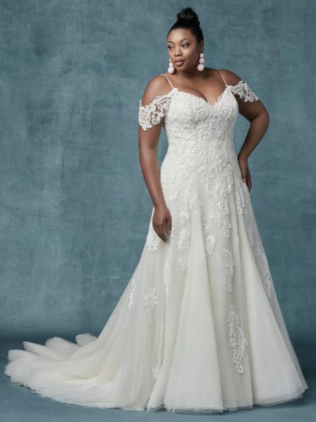 A Line Cold Shoulder Sleeves Tulle Wedding Dress Kleinfeld Bridal