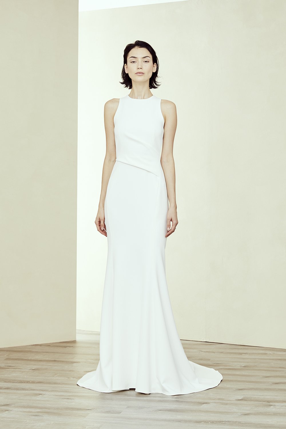 high neck white gown