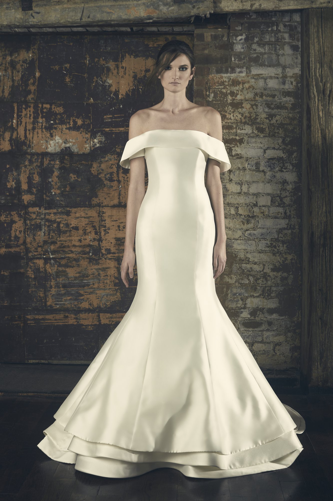 mikado fit and flare wedding dress