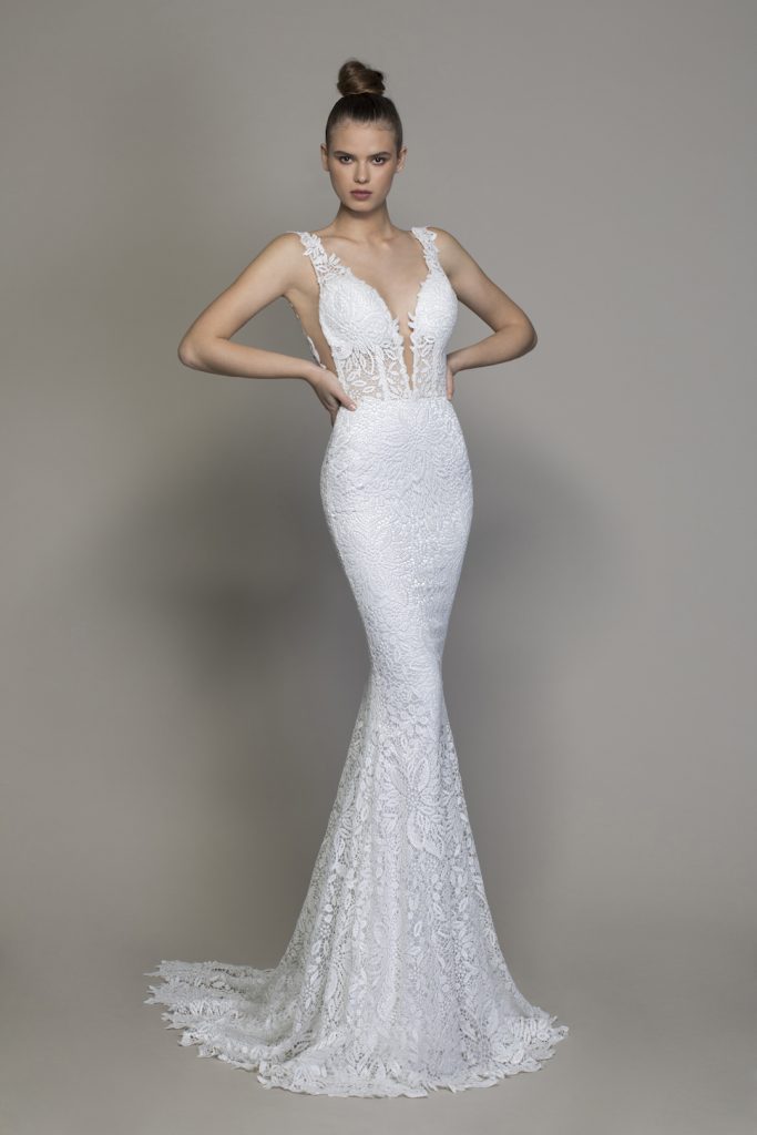 All Over Lace V-neck Sequin Applique Fit And Flare Wedding Dress ...