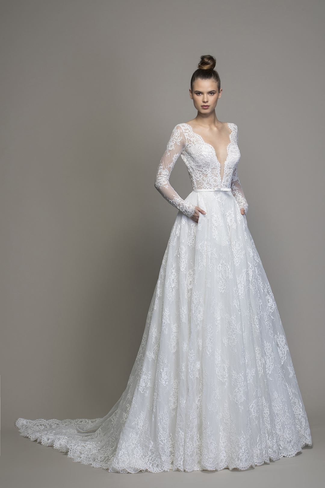 lace a line wedding dress with long sleeves