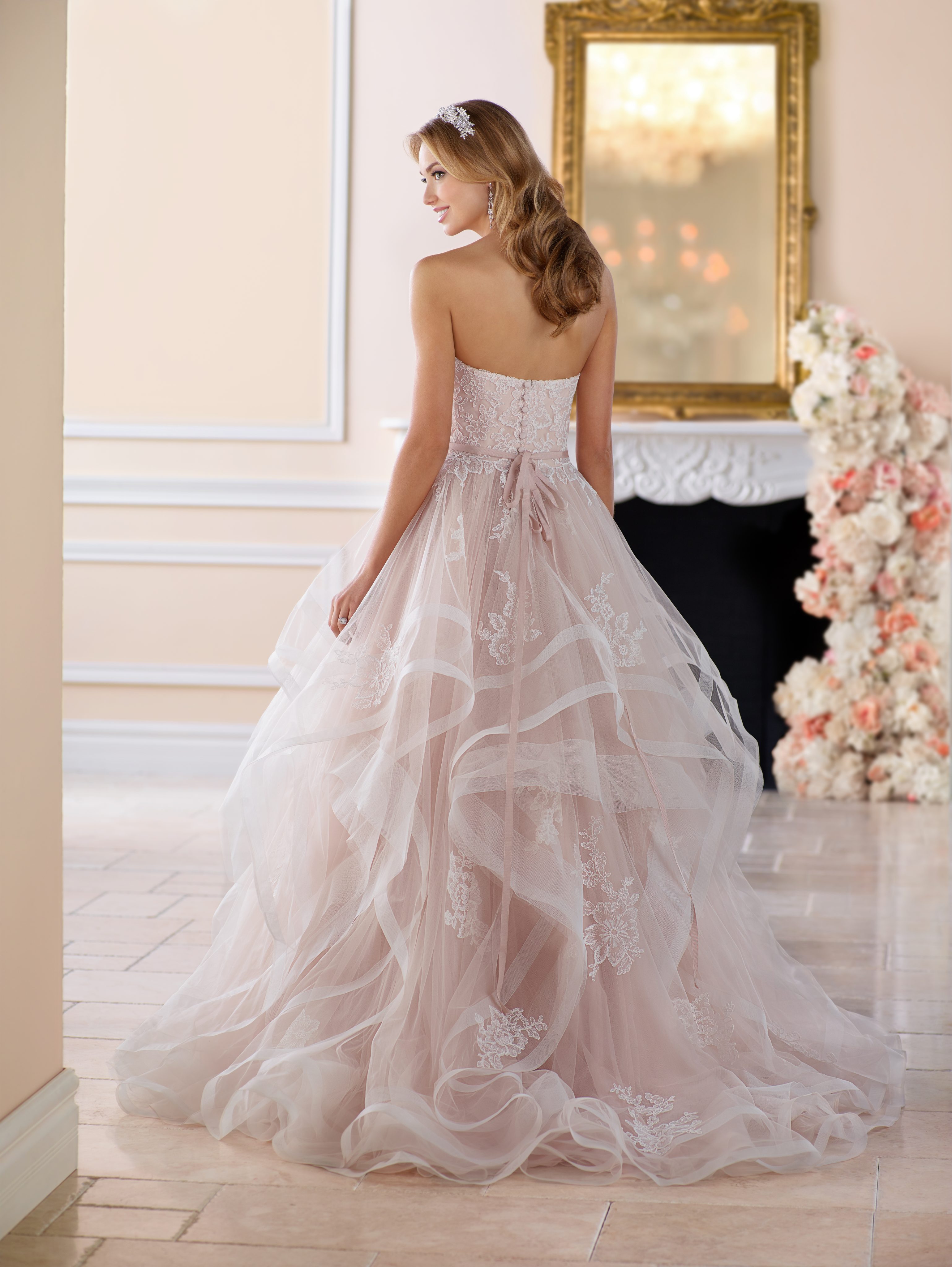 Pink Floral Lace Ball Gown Wedding 