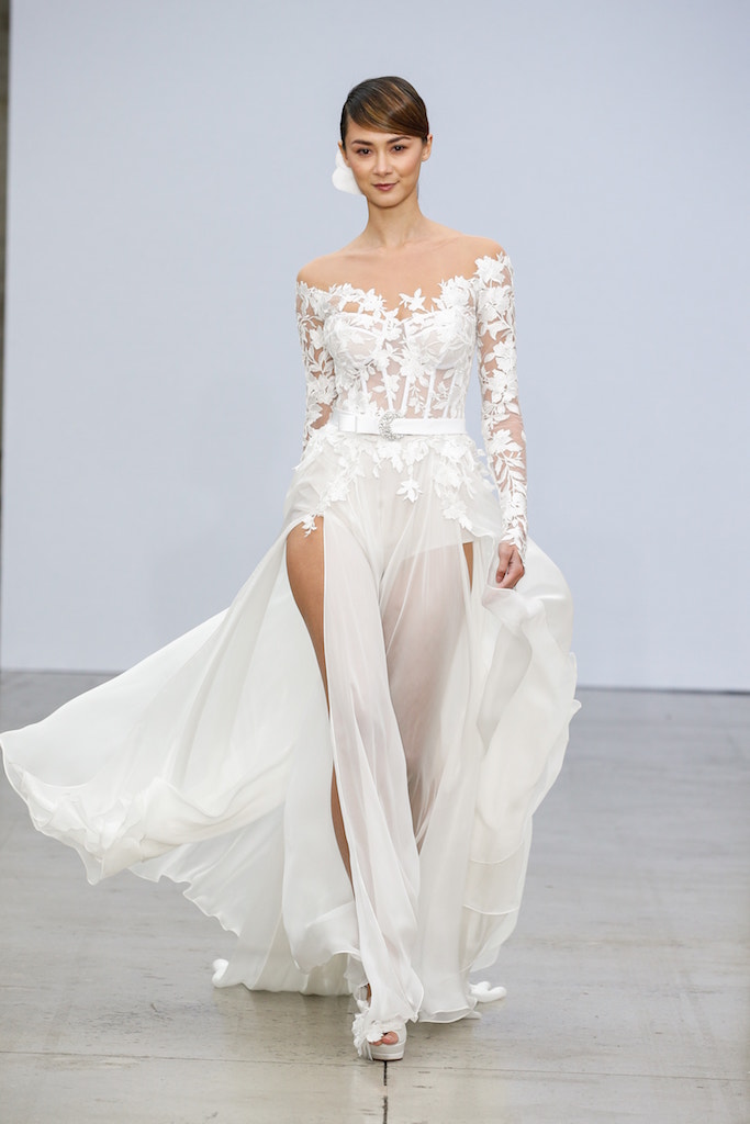 long sleeve lace and chiffon wedding dress