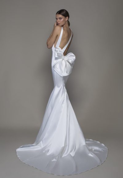 Sleeveless V-neckline Satin Sheath Wedding Dress With Asymmetrical Back by Pnina Tornai - Image 2