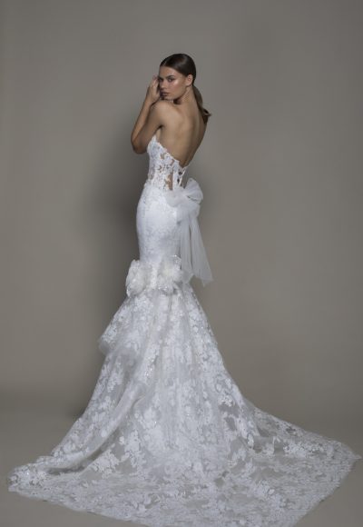 Strapless Plunging V-neckline Lace Mermaid Wedding Dress by Pnina Tornai - Image 2