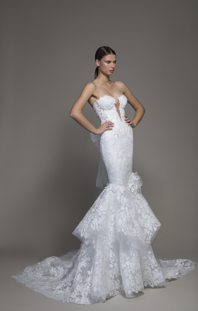 Ladivine CD928 Long Lace Mermaid Wedding Dress Plunging Neckline