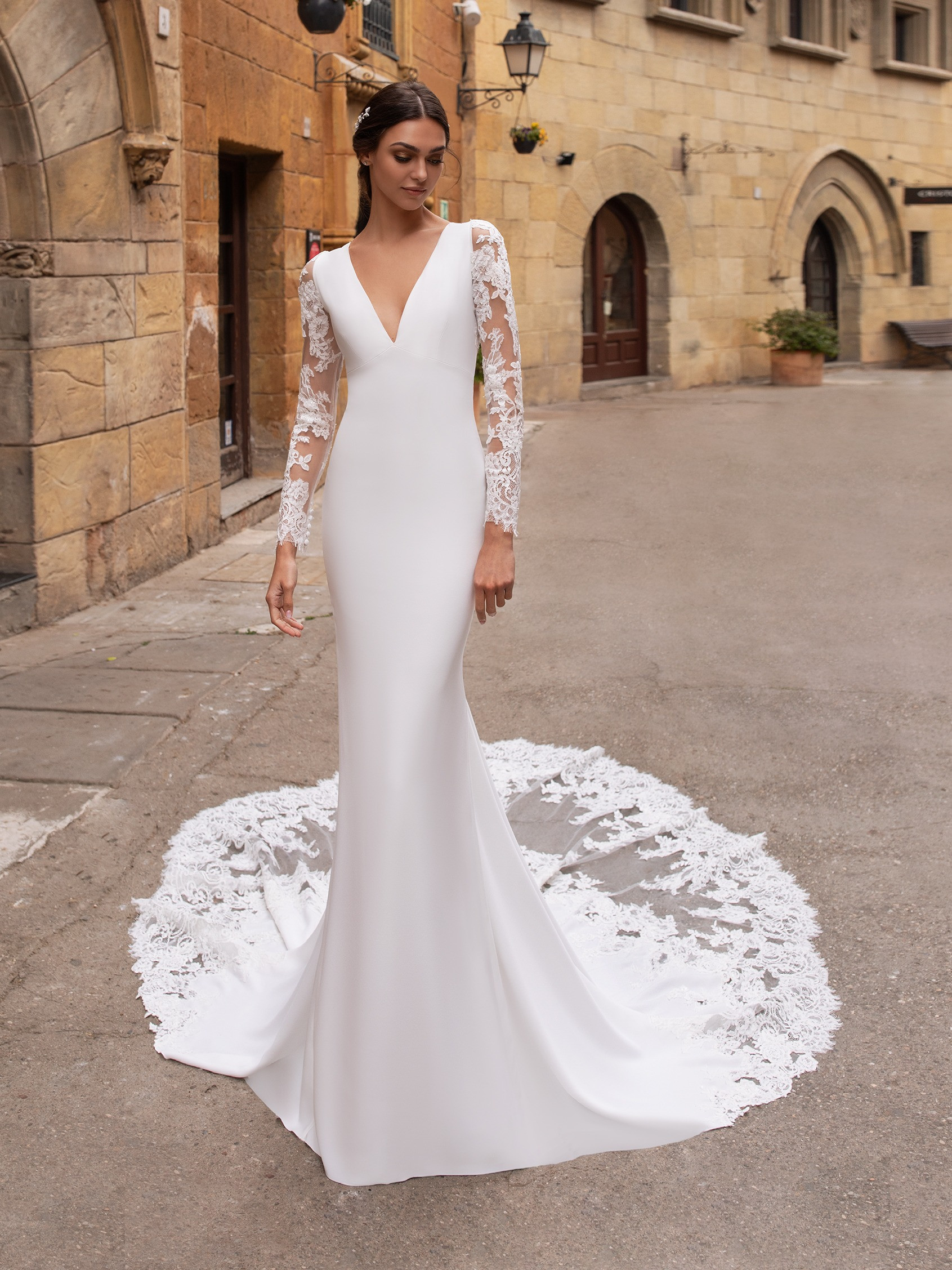long sleeve column wedding dress