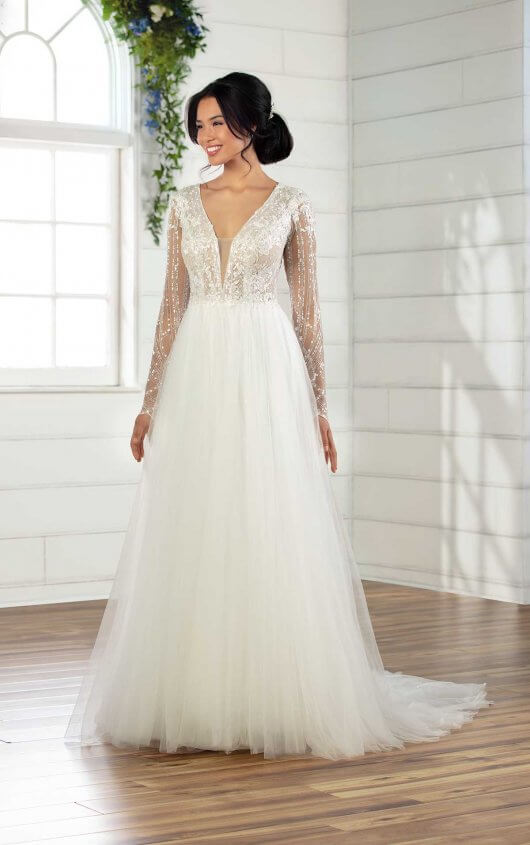 a line wedding gown with sleeves