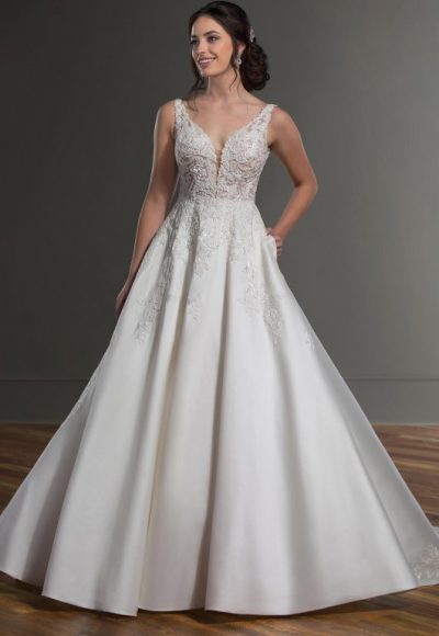 V-Neck Sleeveless Ballgown Wedding Dress With Beaded Lace Bodice by Martina Liana