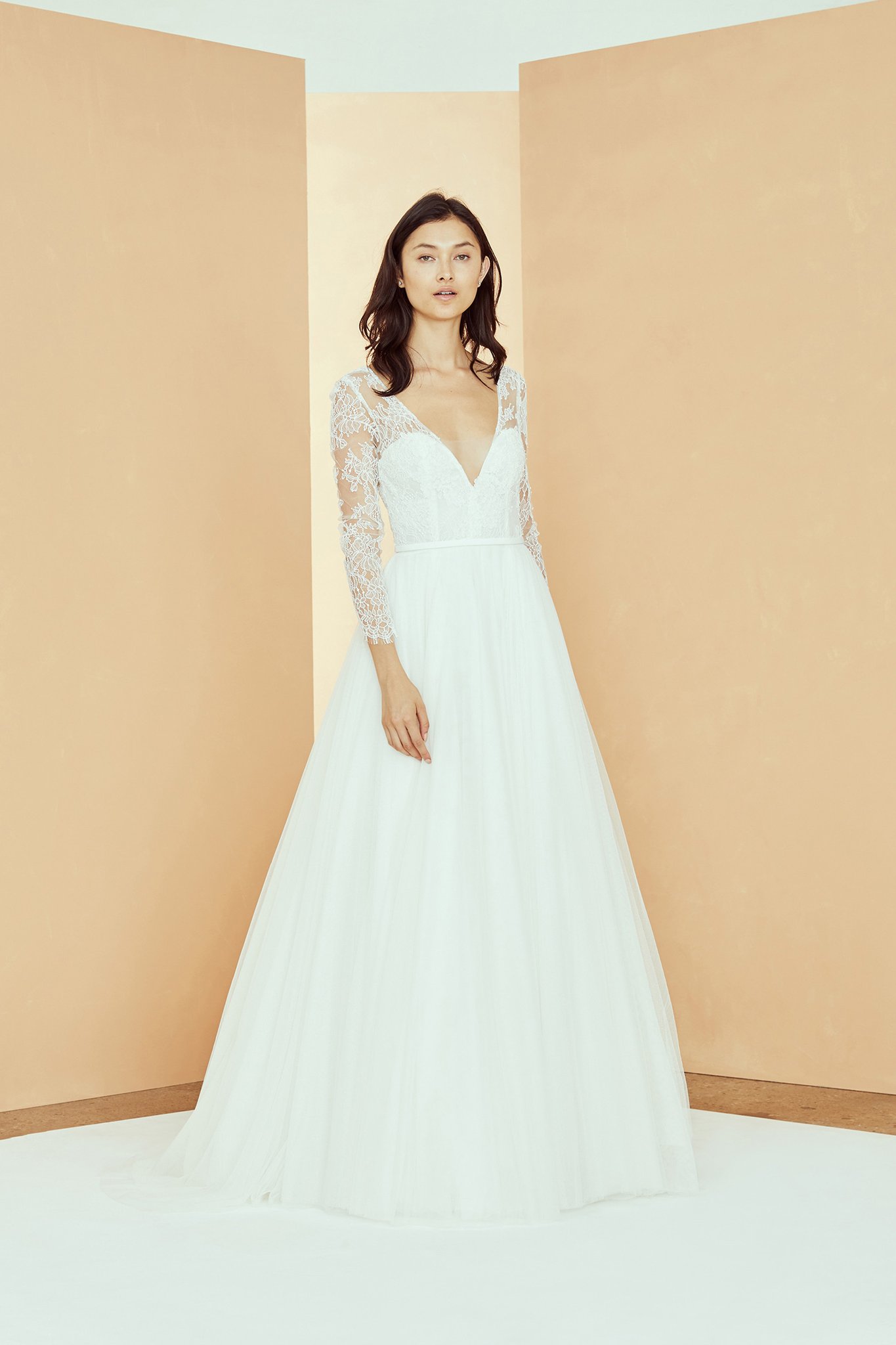 a line with sleeves wedding dress