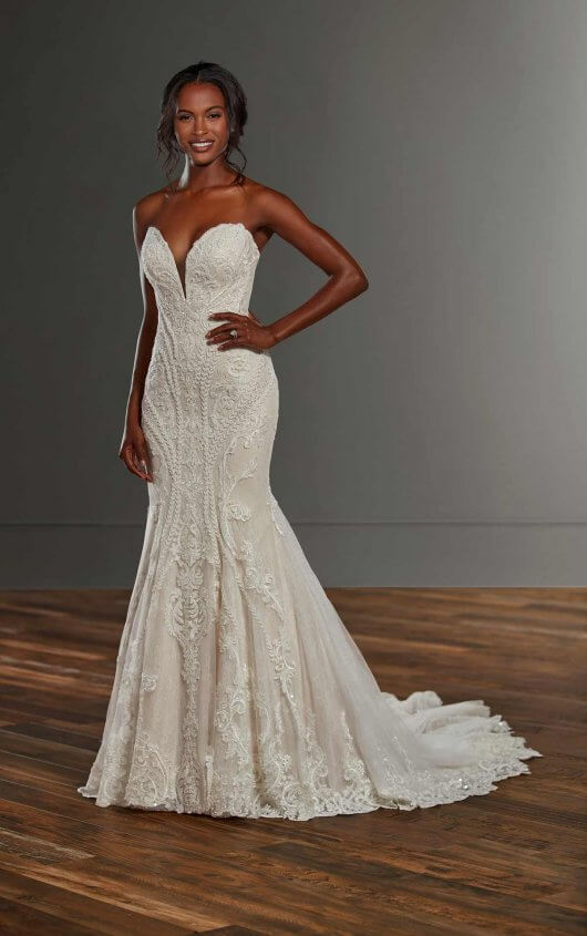 strapless v neck wedding dress