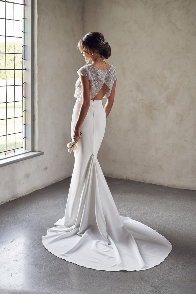 Cap Sleeve Illusion Neckline Two Piece Sheath Wedding Dress With Beaded Top Kleinfeld Bridal 