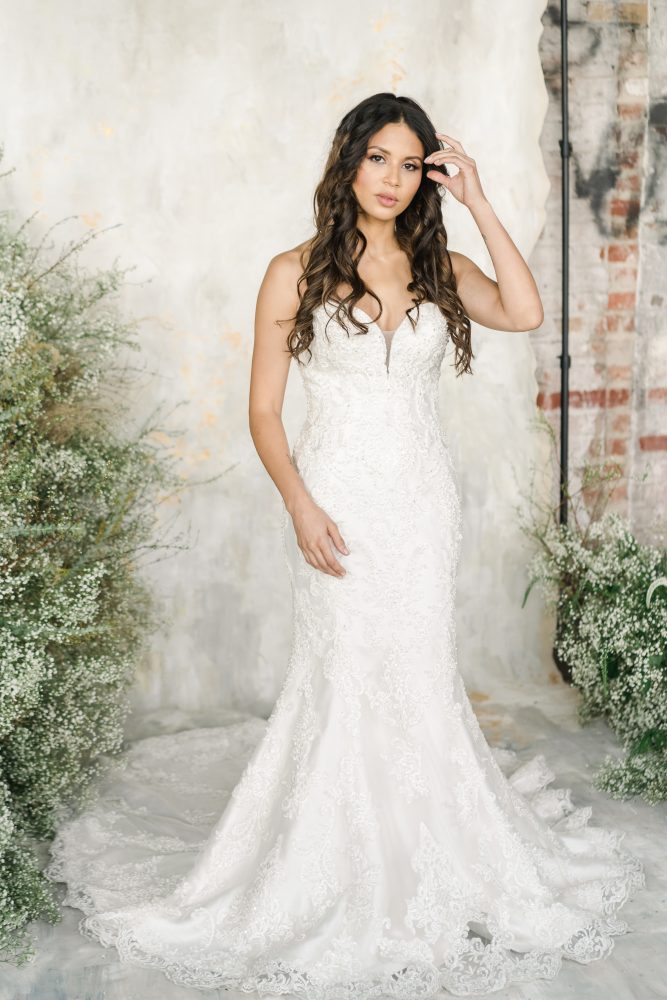 mikado fit and flare wedding dress