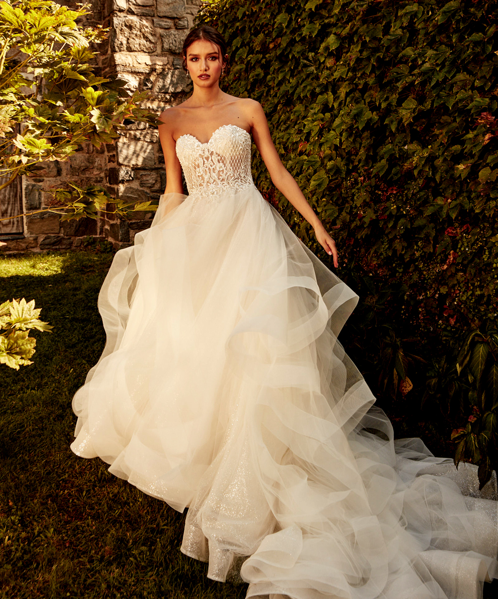 layered tulle ball gown with beaded bodice