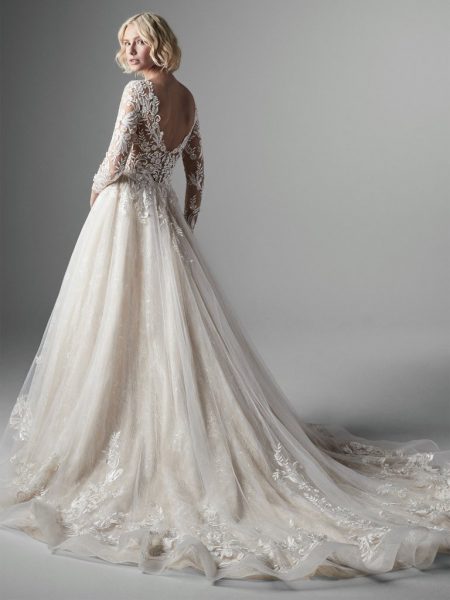 Lace and Tulle Long Sleeve Ball Gown Wedding Dress