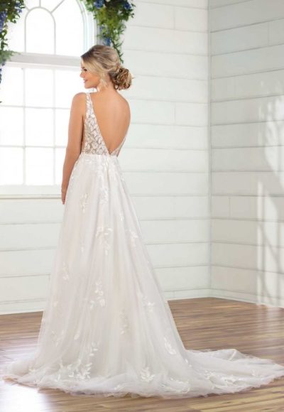 Sleeveless V-neckline A-line Wedding Dress With Tulle Skirt by Essense of Australia - Image 2