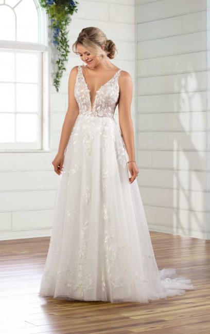 Sleeveless V-neckline A-line Wedding Dress With Tulle Skirt | Kleinfeld ...