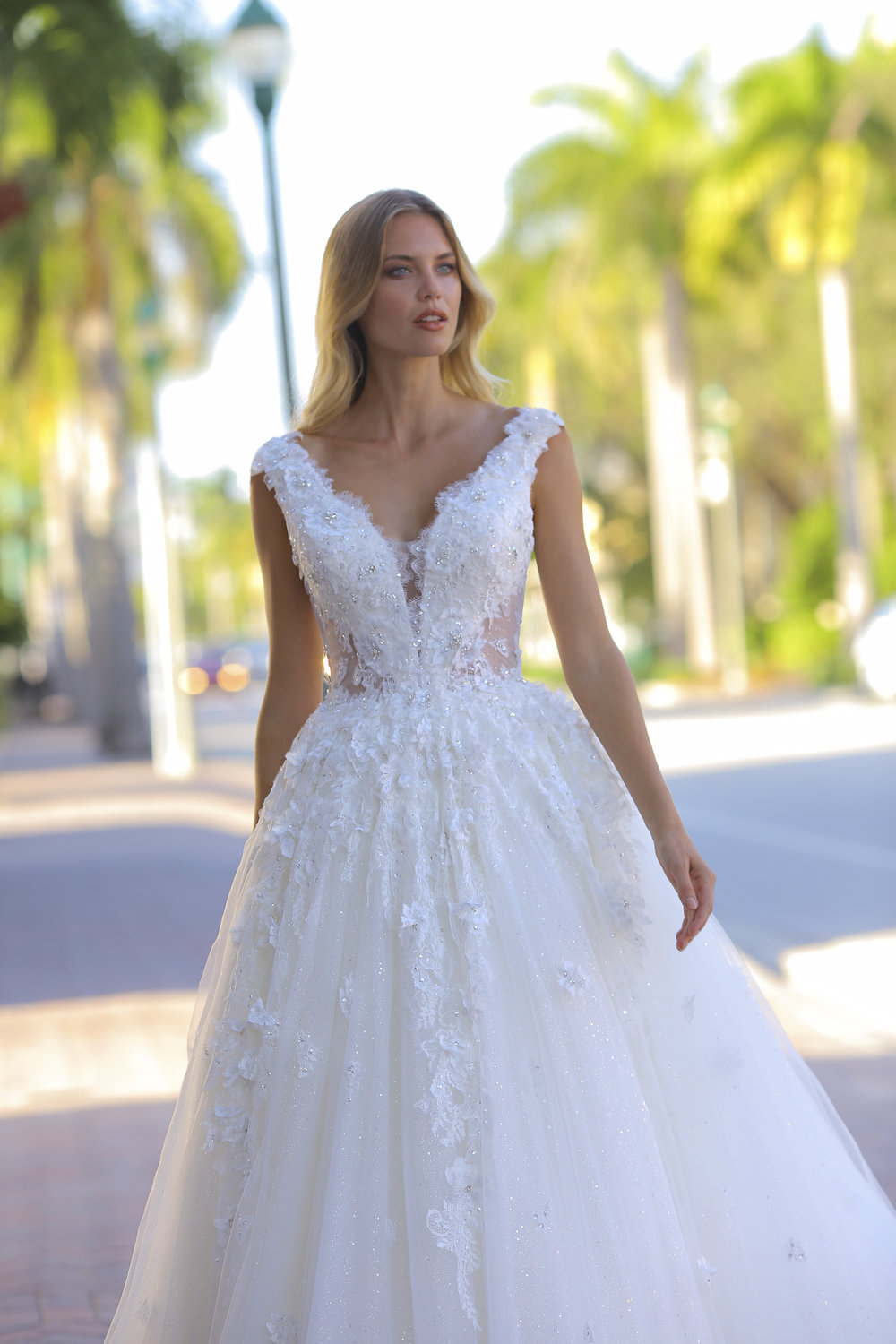 Cap Sleeve V-neckline Beaded Ball Gown Wedding Dress | Kleinfeld Bridal