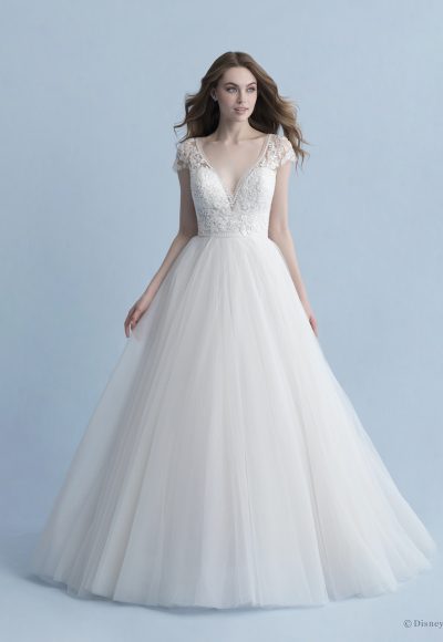Cap Sleeve V-neckline Ball Gown Wedding Dress With Beaded Bodice And Tulle Skirt by Disney Fairy Tale Weddings Collection