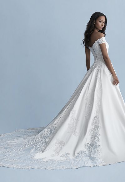 Off-the-shoulder Satin Ball Gown Wedding Dress With Lace Details by Disney Fairy Tale Weddings Collection - Image 2