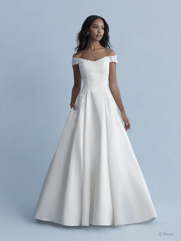 Off The Shoulder Satin Ball Gown Wedding Dress With Lace Details Kleinfeld Bridal 0771