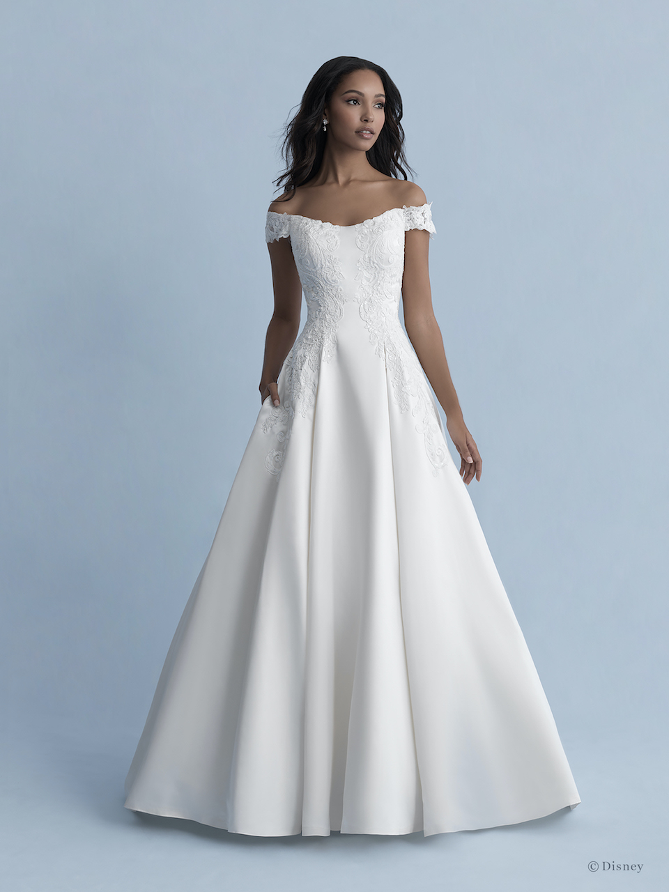 Off the shoulder Satin Ball Gown Wedding Dress With Lace Details Kleinfeld Bridal